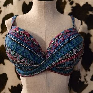 Coco Reef Blue and Pink Patterned Bra